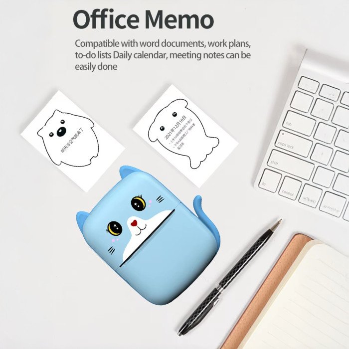 Портативний дитячий термопринтер із Bluetooth A8 Cat міні принтер для телефону Blue