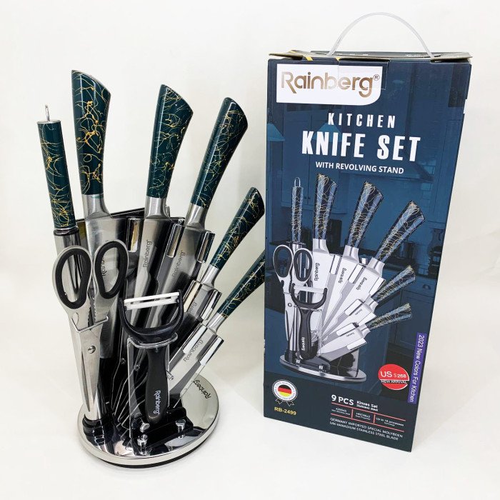Набір кухонних ножів Rainberg RB-2499 8 предметів на підставці, що обертається Green