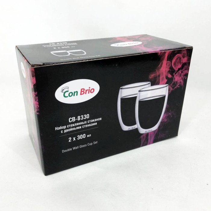 Набір склянок із подвійним дном Con Brio CB-8330-2 300 мл 2 шт, прозорі чашки з подвійними стінками