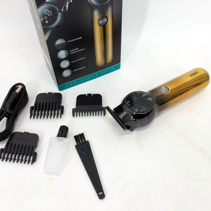 Тример для бороди та вусів VGR V-989. Машинка для стрижки, окантування кераміка+сталь. Колір: золотий