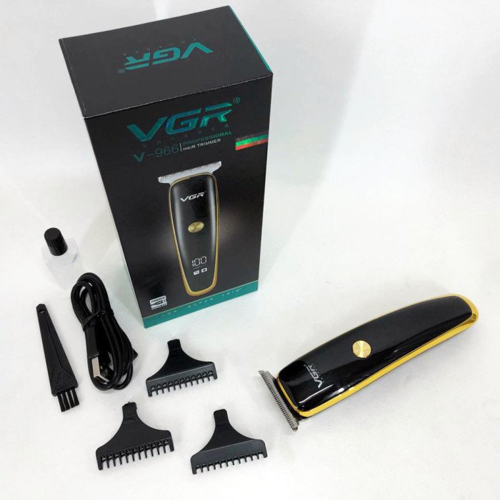 Тример для стрижки волосся та бороди VGR V-966 LED Display, машинка чоловіча для гоління. Колір: золотий