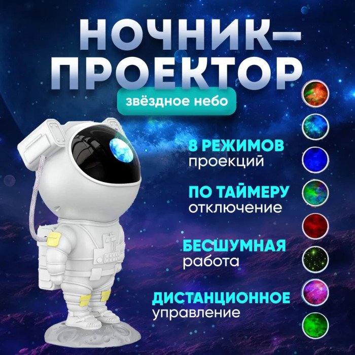 Нічний світильник космонавт Зіркове небо галактичний нічник-проектор зоряного неба астронавт