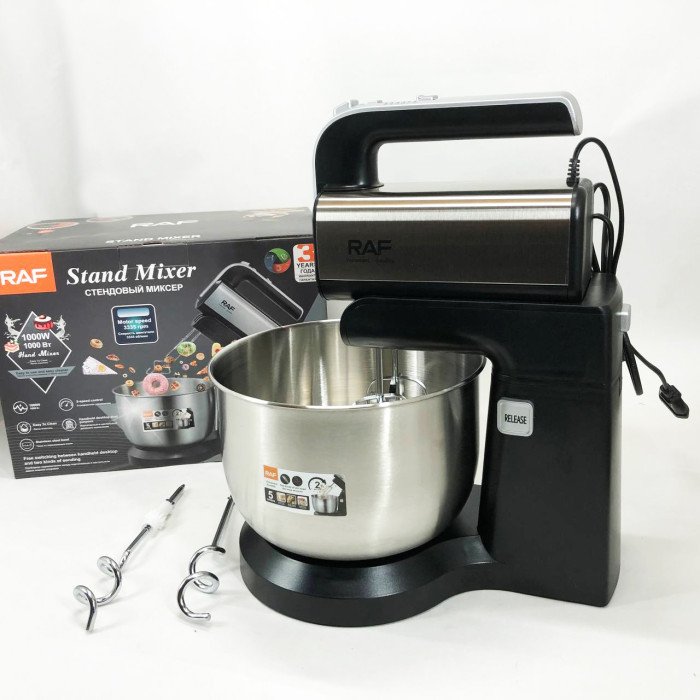 Стаціонарний міксер ручний RAF R.6652 із металевою чашею 3.5 л 1000 Вт