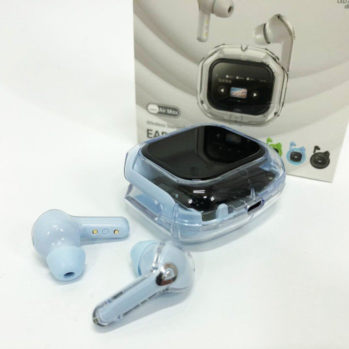 Бездротові вакуумні навушники TWS з дисплеєм LED, вологозахист IPx4 Bluetooth 5.4 з кейсом. Колір: блакитний