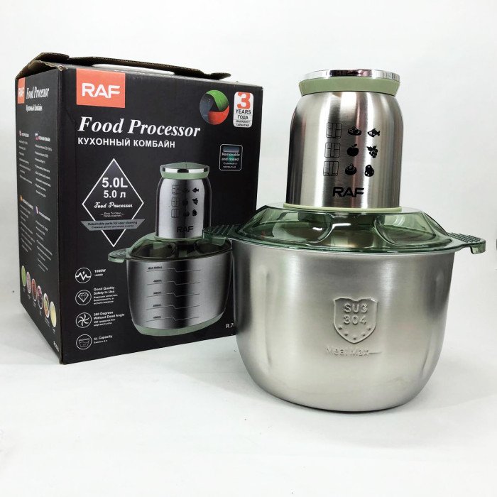 Блендер електричний RAF R.7014 подрібнювач, чоппер 1000 Вт 5L з металевою чашею, Потужний блендер