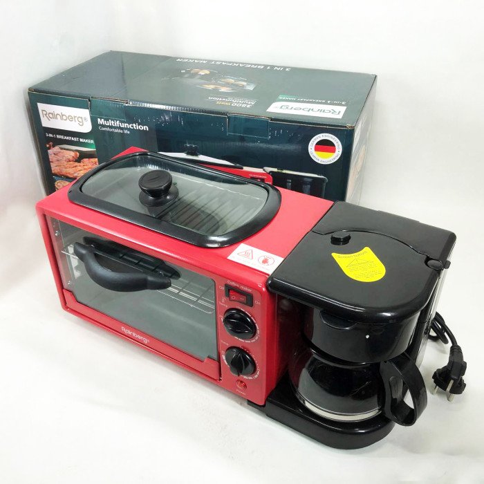 Електрична піч для сніданку 3в1 Rainberg RB-2286R 3800 Вт (піч, кавоварка, поверхня для смаження)