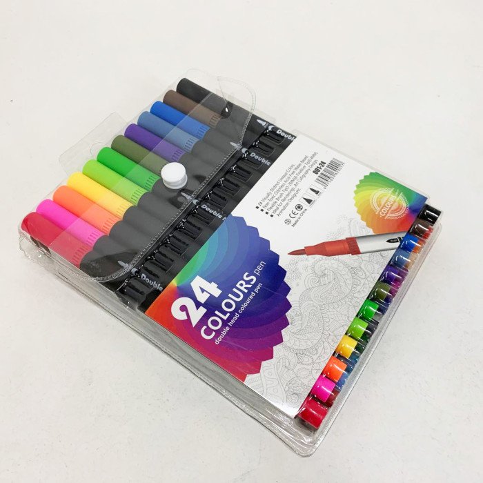 Професійний набір 24 ​​шт двосторонніх маркерів лінер+пензель з м'якою головкою на водній основі