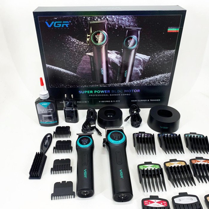 Набір VGR 2 в 1 V-001 V-977 BLACK, акумуляторна машинка для стрижки та триммер. Колір: чорний