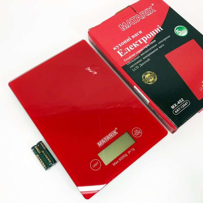 Ваги кухонні MATARIX MX-402 5 кг з дисплеєм, Ваги кухонні для продуктів домашні. Колір: червоний