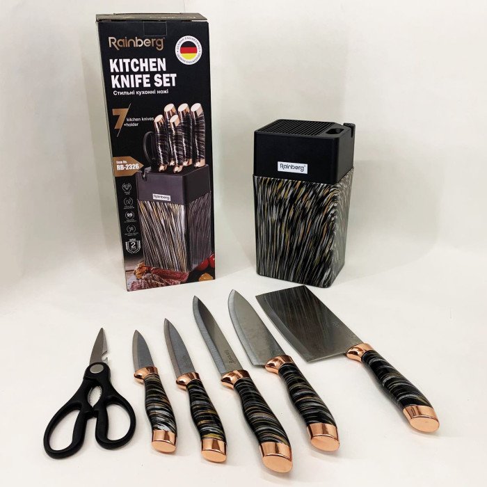Набір ножів із нержавіючої сталі з основою Rainberg RB-2326 Black