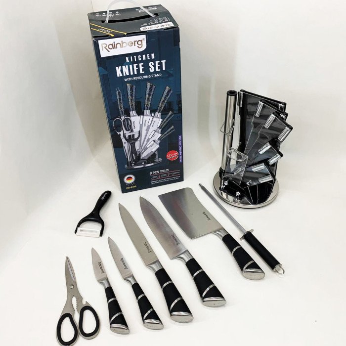 Набір кухонних ножів Rainberg RB-2499 8 предметів на підставці, що обертається Смуги