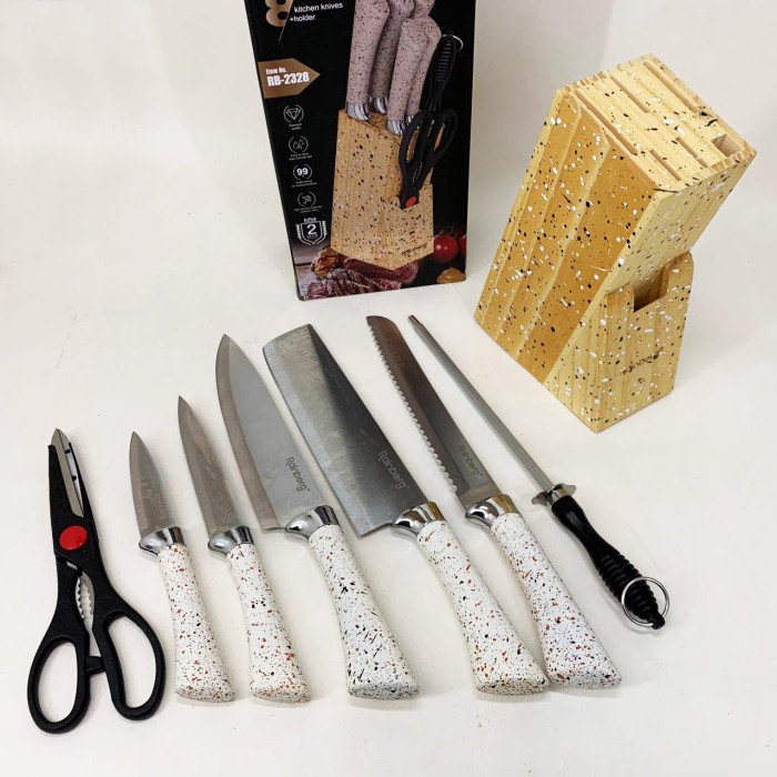 Набір ножів із нержавіючої сталі з основою Rainberg RB-2328 White