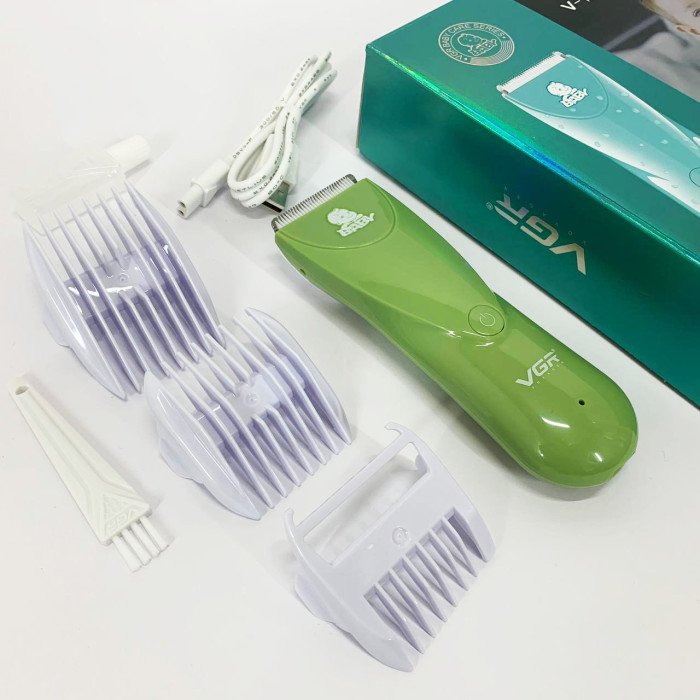 Дуже тиха бездротова машинка для стрижки волосся дітей VGR V-150 з насадками. Колір: зелений