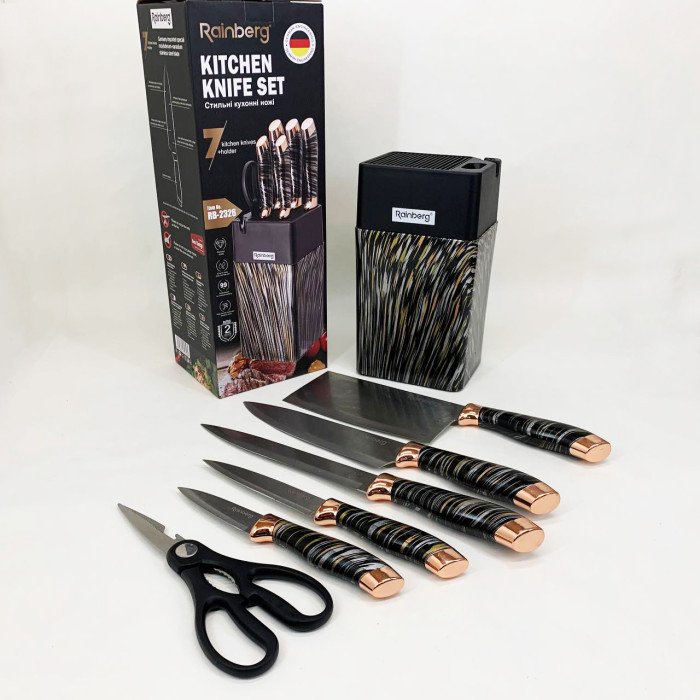 Набір ножів із нержавіючої сталі з основою Rainberg RB-2326 Black