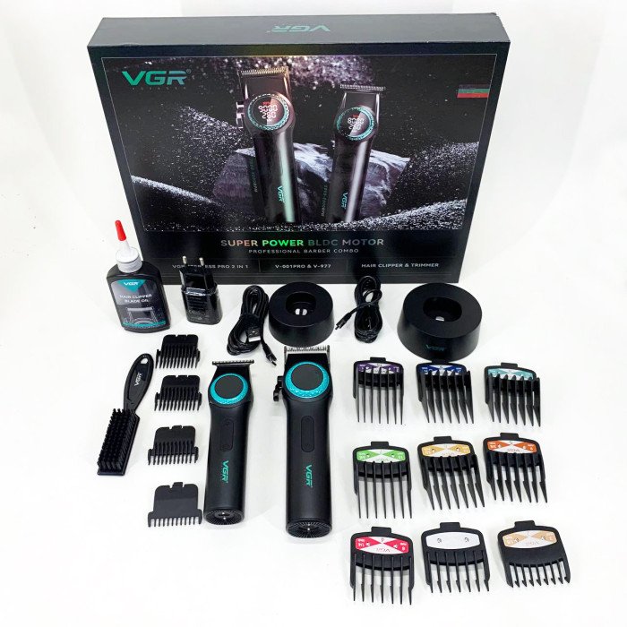 Набір VGR 2 в 1 V-001 V-977 BLACK, акумуляторна машинка для стрижки та триммер. Колір: чорний
