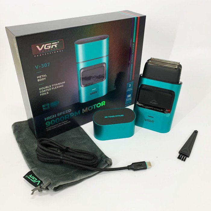 Електробритва-шейвер для бороди та обличчя VGR V-307 GREEN металевий корпус