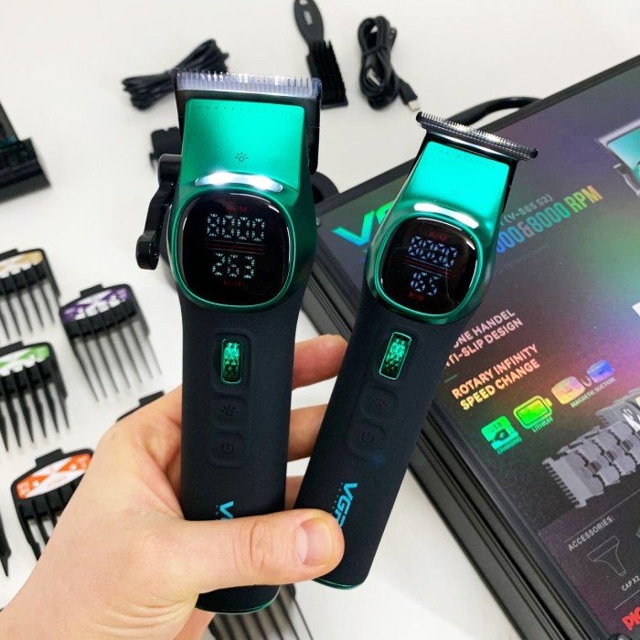 Комплект VGR 2 в 1 V-885 S2 GREEN, акумуляторна машинка для стрижки та триммер