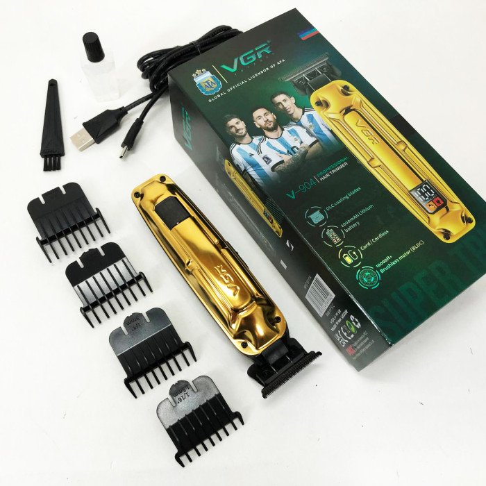 Акумуляторна машинка VGR V-904 для стрижки волосся VGR, машинка з дисплеєм та змінними насадками