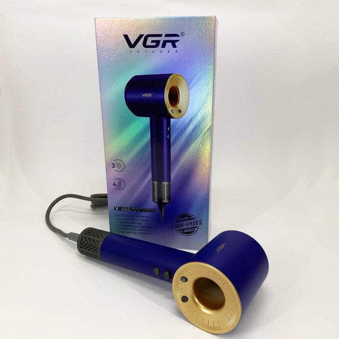 Фен професійний VGR V-445 BLUE, 3 рівні обдування, 4 рівні температури, 1600 Вт