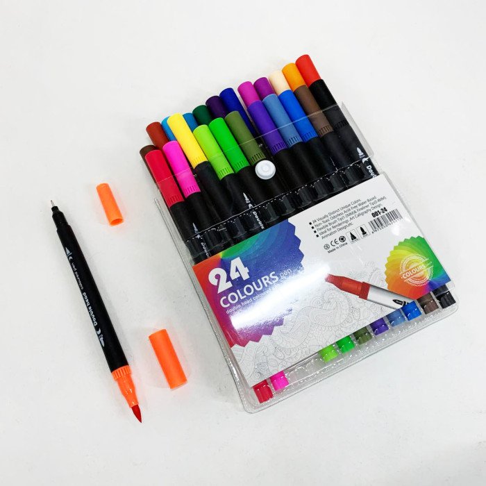 Професійний набір 24 ​​шт двосторонніх маркерів лінер+пензель з м'якою головкою на водній основі