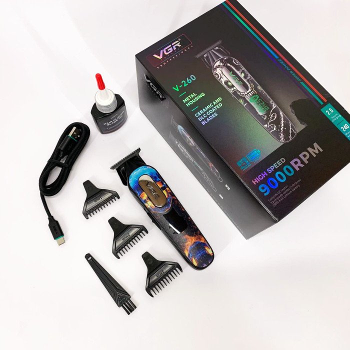 Тример акумуляторний для стрижки VGR V-260 RED, 3 насадки, LED дисплей