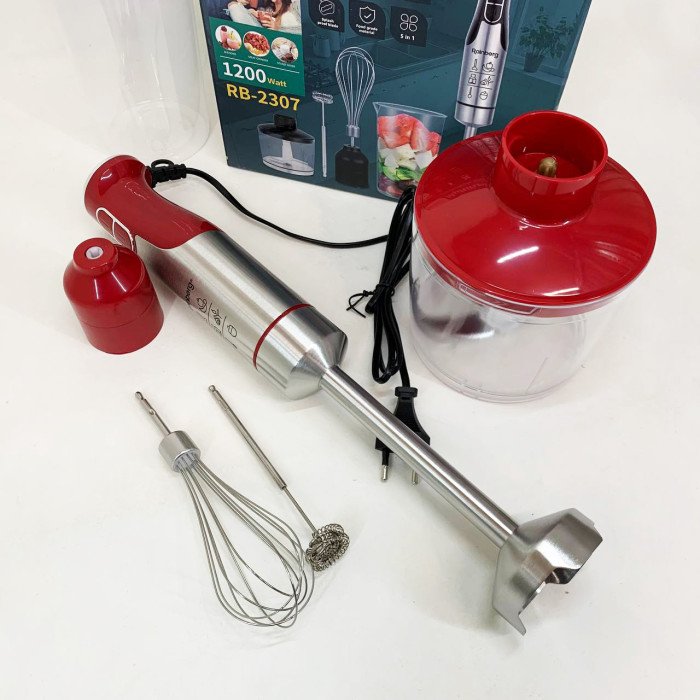 Блендер 5в1 Rainberg RB-2307 багатофункціональний занурювальний та стаціонарний Red