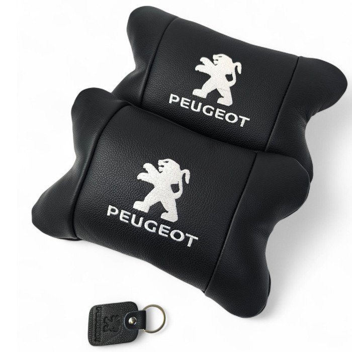 Набір подушок Peugeot із шкіри + брелок у подарунок, Автоподушки з вишивкою