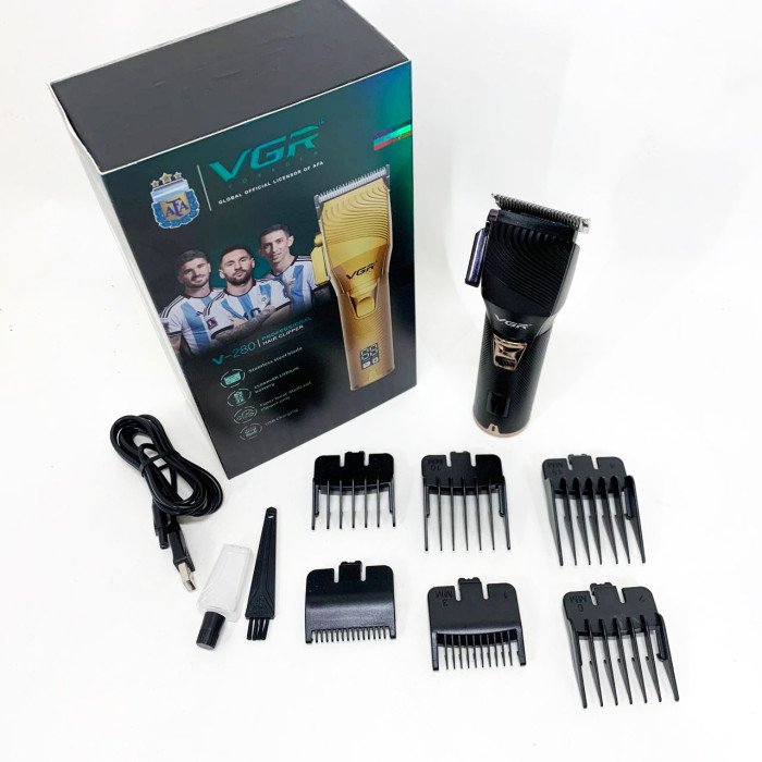 Акумуляторна машинка для стрижки волосся VGR V-280 з дисплеєм та насадками якісна. Колір: чорний