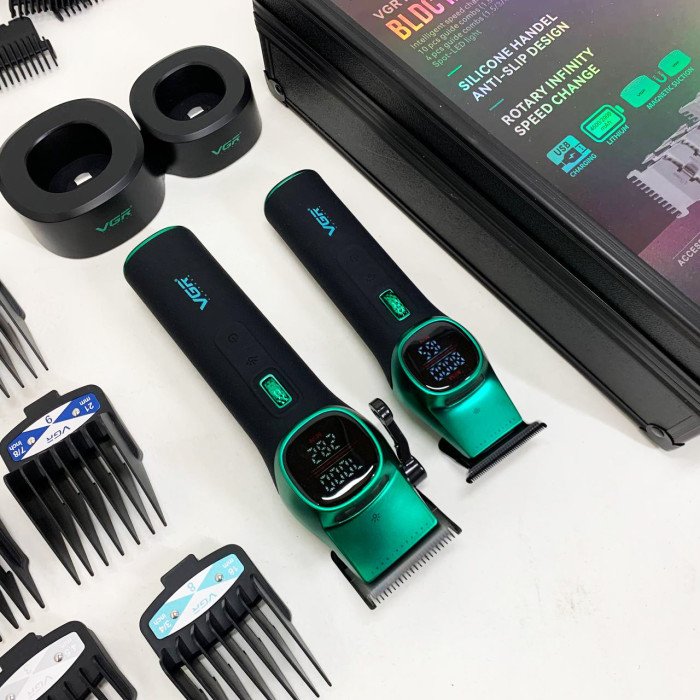 Комплект VGR 2 в 1 V-885 S2 GREEN, акумуляторна машинка для стрижки та триммер