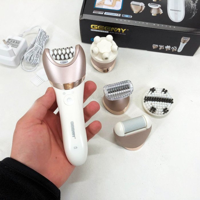 Епілятор GEMEI GM-7003 бездротовий акумуляторний з 5 насадками жіночий