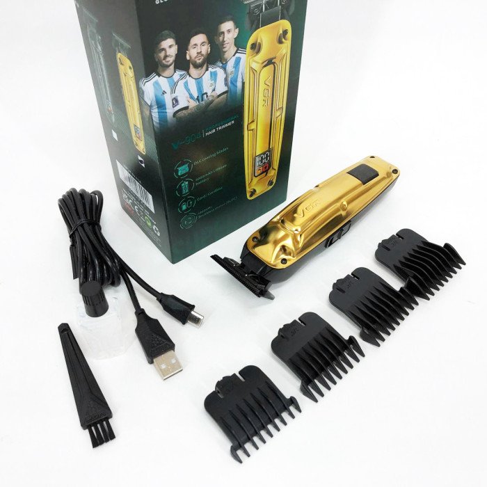Акумуляторна машинка VGR V-904 для стрижки волосся VGR, машинка з дисплеєм та змінними насадками