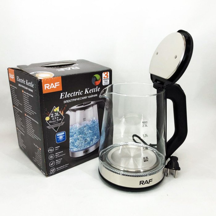 Електричний скляний чайник RAF R.7846, 2.3 л, 2000 Вт