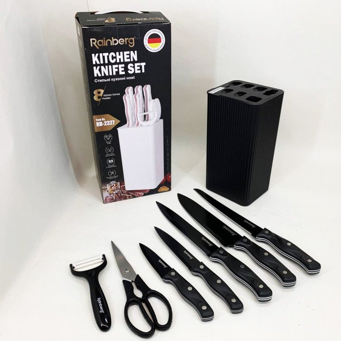 Набір ножів із нержавіючої сталі з основою Rainberg RB-2327 Black