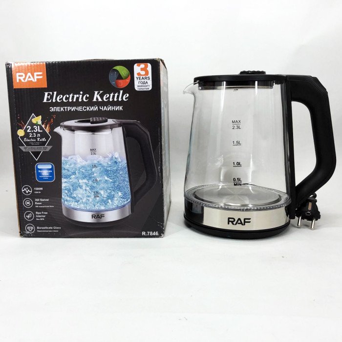 Електричний скляний чайник RAF R.7846, 2.3 л, 2000 Вт