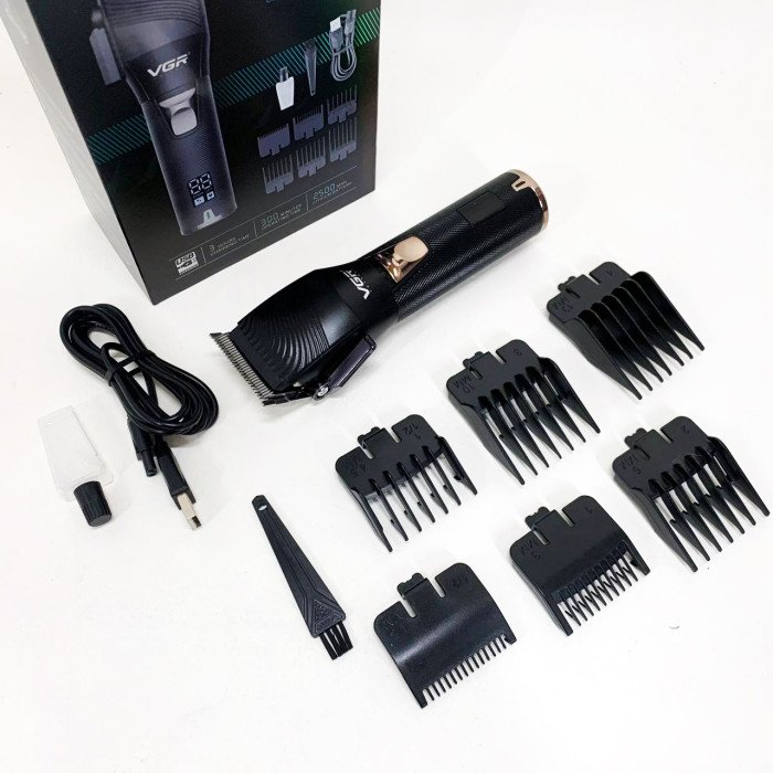Акумуляторна машинка для стрижки волосся VGR V-280 з дисплеєм та насадками якісна. Колір: чорний