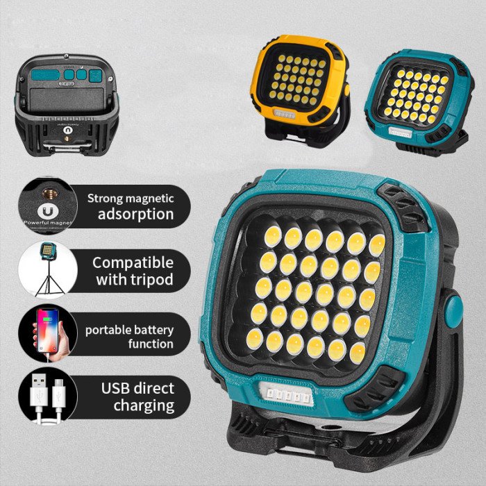 Прожектор ліхтар для кемпінгу W893-1-30COB(White+Yellow)+5SMD(Red) Power bank