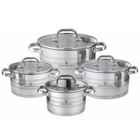 Набір посуду з нержавіючої сталі Edenberg зі скляними кришками 8 предметів