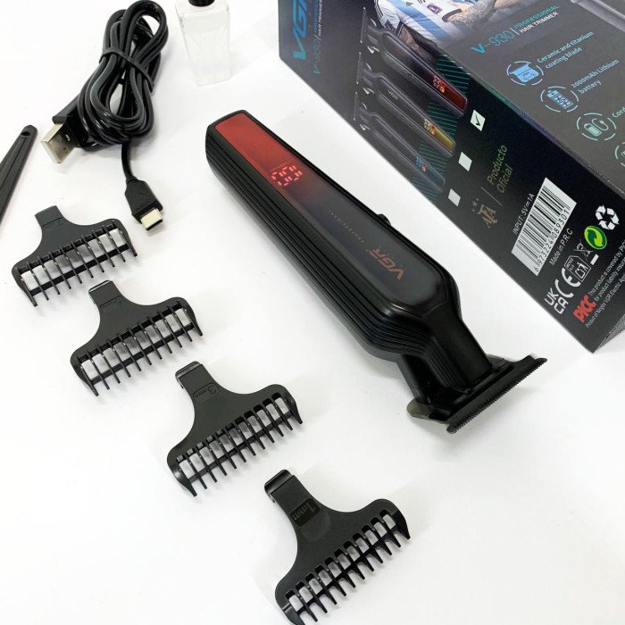 Професійний триммер для бороди та вусів з керамікою VGR V-930 насадки 1-7 мм. Колір: червоний