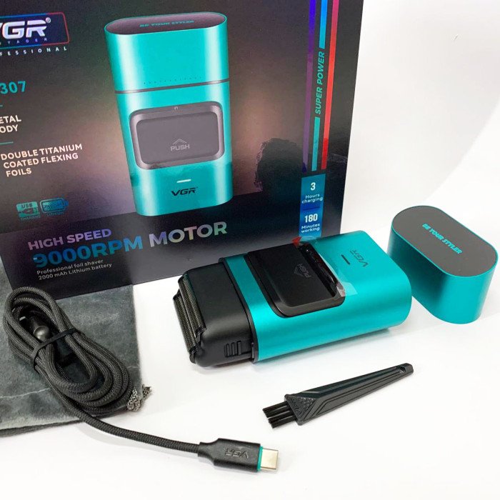 Електробритва-шейвер для бороди та обличчя VGR V-307 GREEN металевий корпус