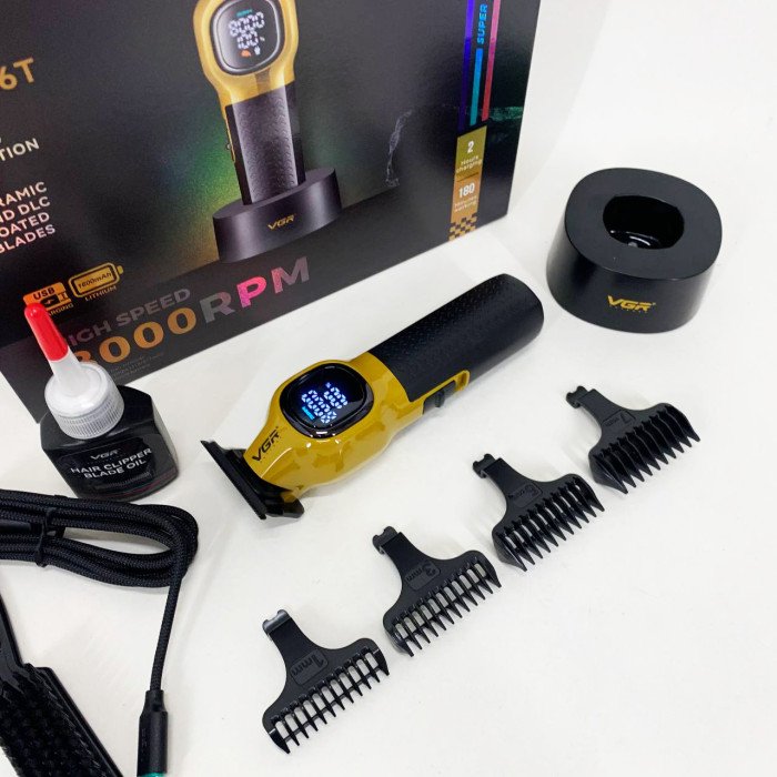 Тример для стрижки волосся VGR V-886T GOLD 8000RPM 4 насадки