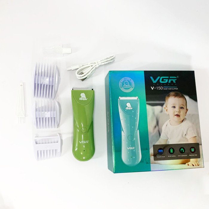 Дуже тиха бездротова машинка для стрижки волосся дітей VGR V-150 з насадками. Колір: зелений
