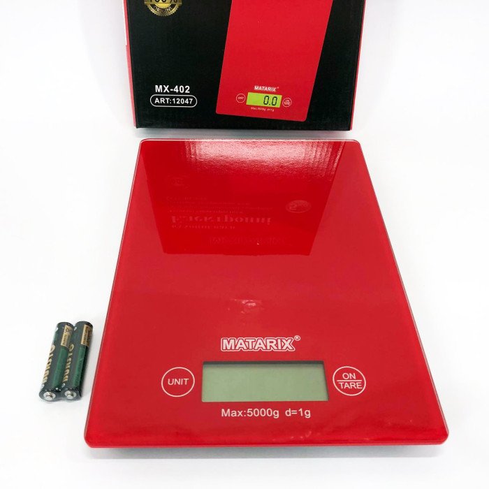 Ваги кухонні MATARIX MX-402 5 кг з дисплеєм, Ваги кухонні для продуктів домашні. Колір: червоний