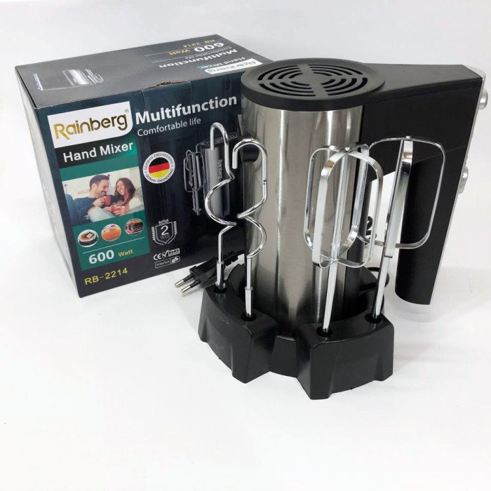 Міксер ручний електричний Rainberg RB-2214 600W 5 швидкостей з підставкою, двовіночковий міксер