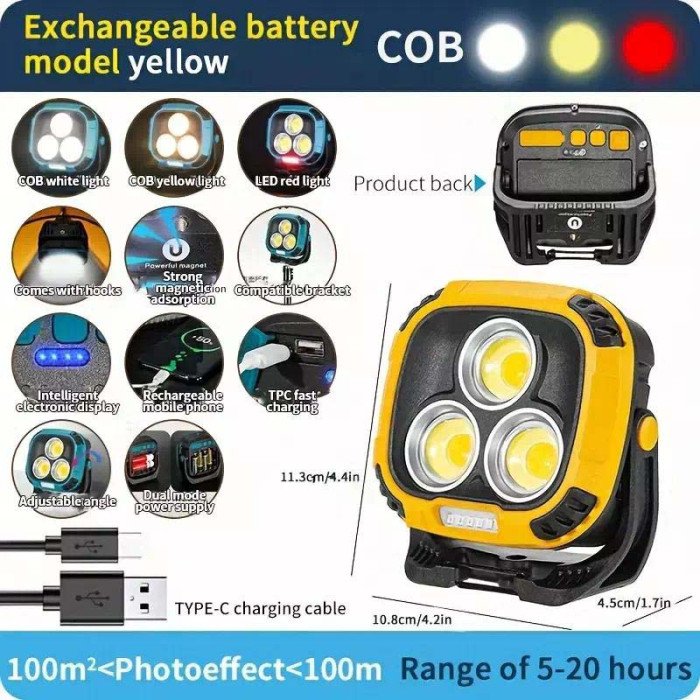 Прожектор ліхтар кемпінг W891-1-3COB(White+Yellow)+5SMD(Red) Power bank