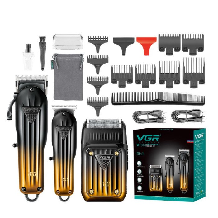 Комплект VGR 3 в 1 V-644 акумуляторна машинка для стрижки, триммер та електробритва шейвер