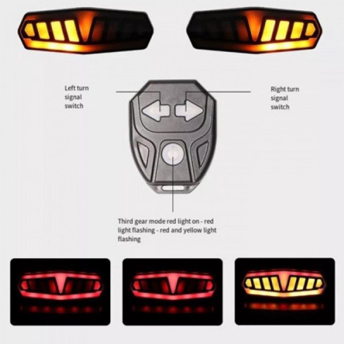 Велоліхтар FY-1828 із зазначенням поворотів (red+yellow), ЗУ Type-C, Мигалка з акумулятором на велосипед