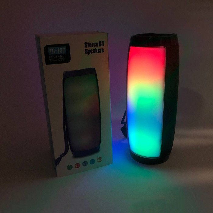 Портативна bluetooth колонка вологостійка TG157 Pulse з різнокольоровою підсвіткою. Колір чорний