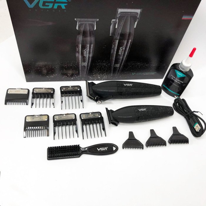 Професійний набір для стрижки волосся VGR V-640 акумуляторний Barber Combo PREMIUM. Колір: чорний