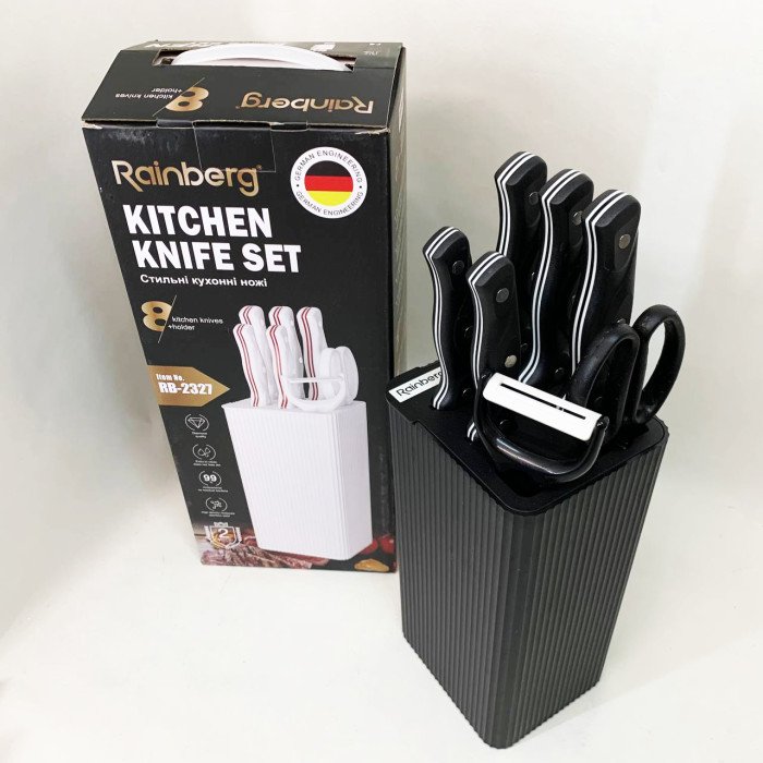 Набір ножів із нержавіючої сталі з основою Rainberg RB-2327 Black