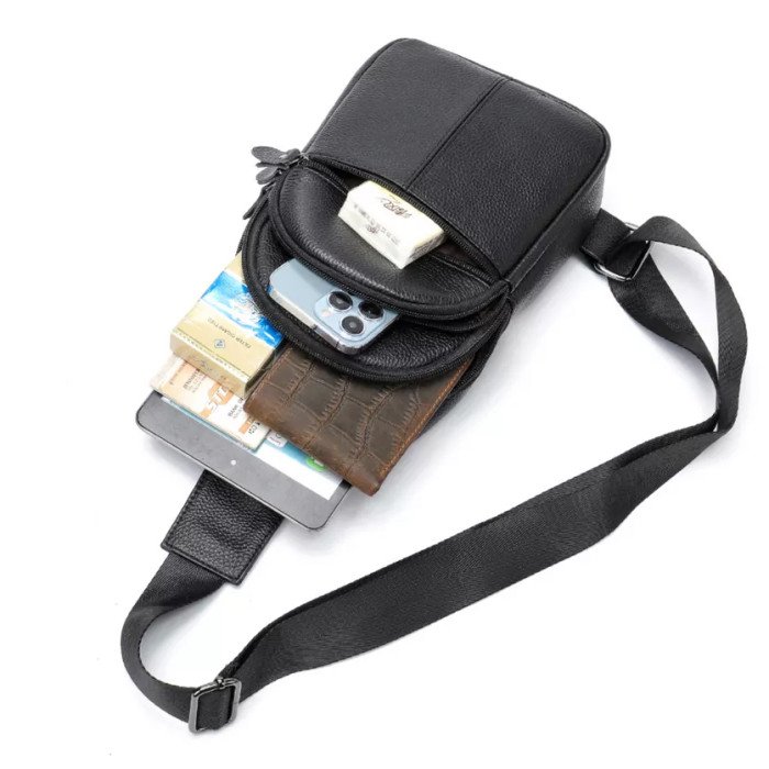 Стильна чоловіча шкіряна сумка через плече, натуральна шкіра флотар, якісна фурнітура